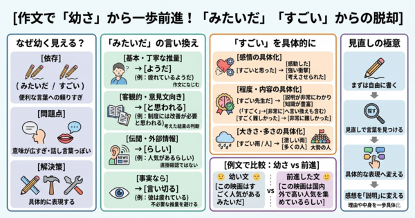 作文で幼く見えやすい表現とは？ 「みたいだ」「すごい」から一歩進む言い換え