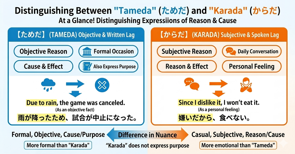  What’s the Difference Between “ためだ（tame da）” and “からだ（kara da）”? A Clear Guide to Two Japanese Ways of Giving a Reason