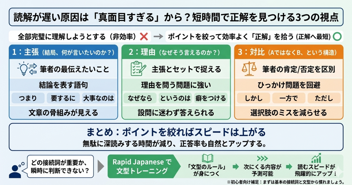 読解が遅い原因は「真面目すぎる」から？短時間で正解を見つける3つの視点