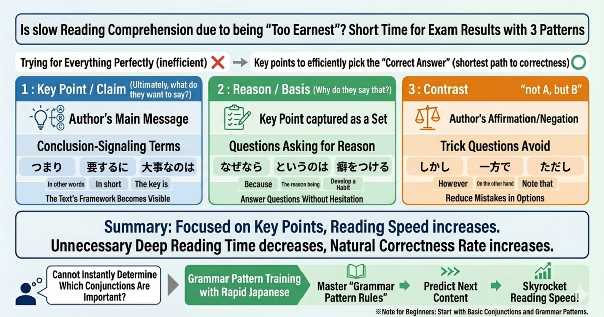 Is Your 読解 (Reading Comprehension) Slow Because You’re Too Serious? Three Viewpoints for Finding the Right Answer Faster