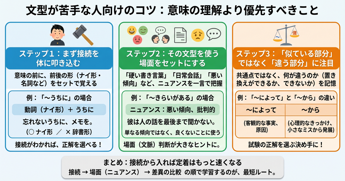 文型が苦手な人向けのコツ：意味の理解より優先すべきこと
