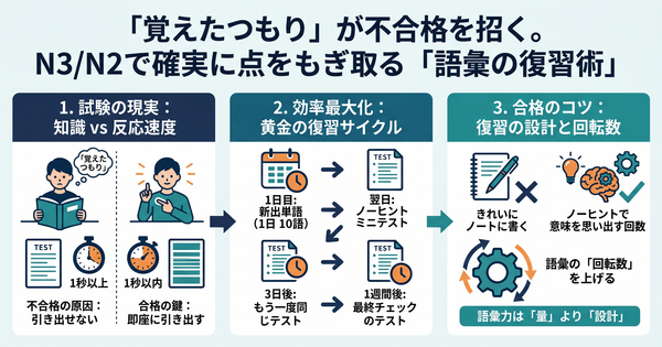 「覚えたつもり」が不合格を招く。N3/N2で確実に点をもぎ取る「語彙の復習術」