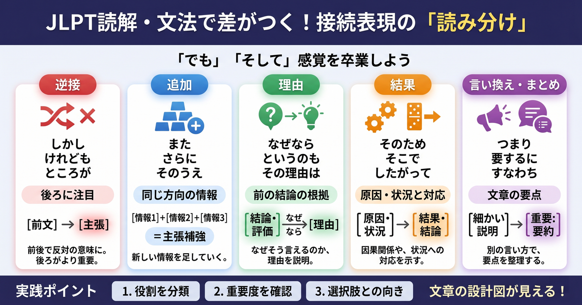 JLPTで見落としやすい接続表現とは？ 「でも」「そして」感覚を卒業する読み分け
