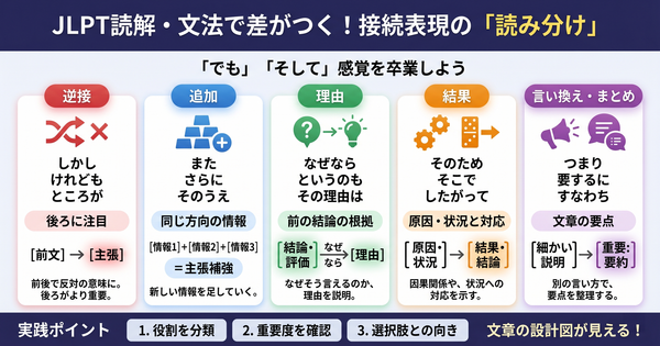 JLPTで見落としやすい接続表現とは？ 「でも」「そして」感覚を卒業する読み分け