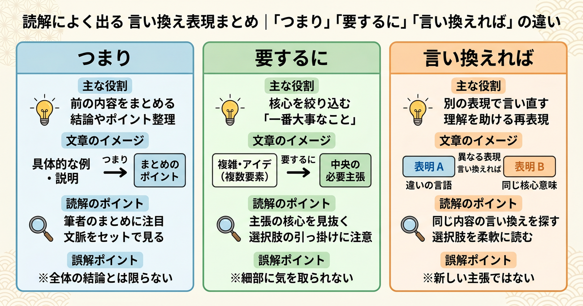 読解でよく出る言い換え表現まとめ 「つまり」「要するに」「言い換えれば」をどう理解する？