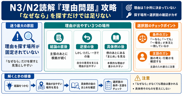 N3/N2読解「理由問題」攻略。「なぜなら」を探すだけでは足りない