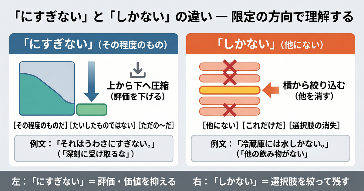 「にすぎない」と「しかない」の違いは？限定の方向がどう違う？