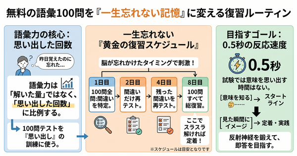無料の語彙100問を「一生忘れない記憶」に変える復習ルーティン