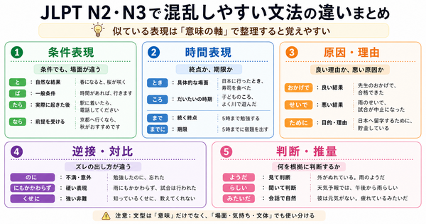 JLPT N2・N3で混乱しやすい文法の違いまとめ。似ている表現を例文で整理