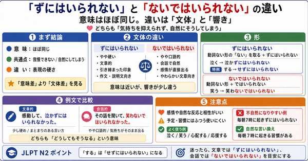 「ずにはいられない」と「ないではいられない」の違いは？感情表現の使い分け