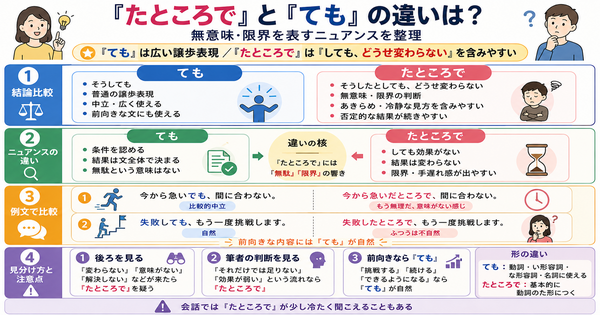 「たところで」と「ても」の違いは？無意味・限界を表すニュアンスを整理