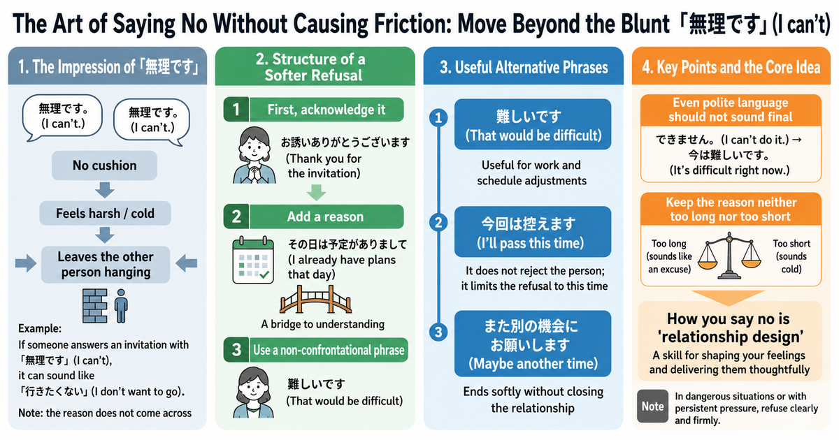 The Art of Refusing Without Being Disliked: Moving Beyond the Too-Direct 「無理です」
