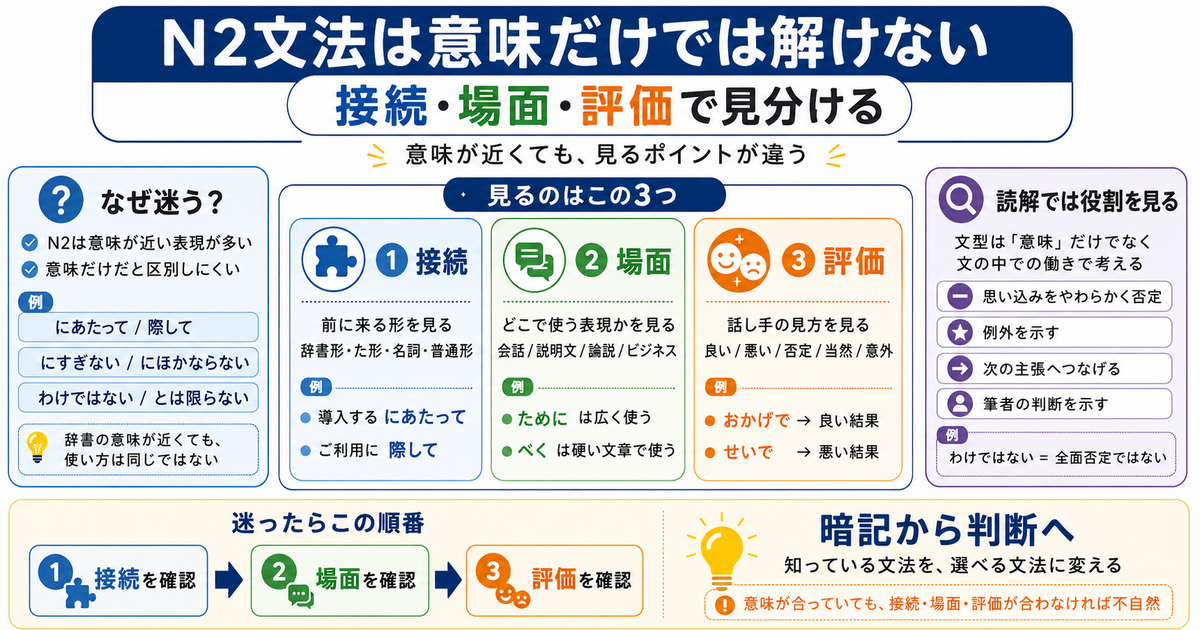 N2文法は意味だけでは解けない。接続・場面・評価で見分ける方法