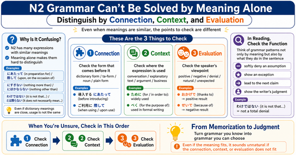 JLPT N2 Grammar Is Not Solved by Meaning Alone: How to Identify Grammar Through Connection, Context, and Evaluation