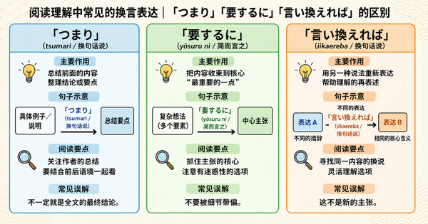 JLPT阅读中常见的换说法表达总结：“つまり”“要するに”“言い換えれば”该怎么理解？