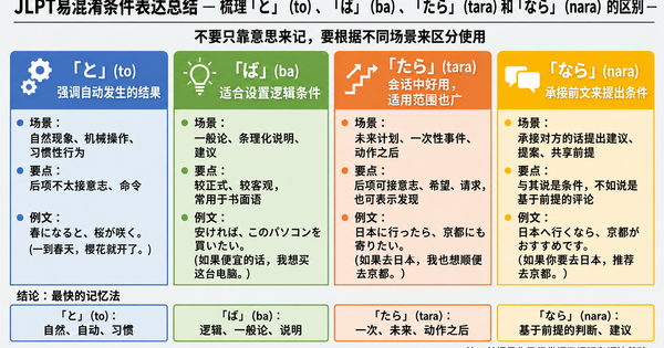JLPT中容易混淆的条件表达总结：整理「と」「ば」「たら」「なら」的区别