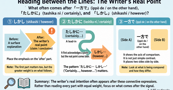 Reading the Author’s Real Intention in JLPT Passages: What Comes After 「一方で」(on the other hand), 「たしかに」(it is true that), and 「しかし」(however)?