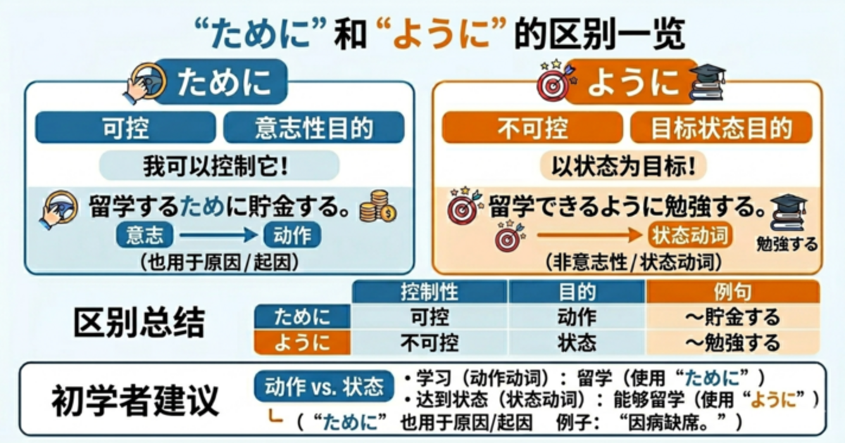 「ために」和「ように」的区别，3分钟理清。通过"意志"和"状态"来区分的方法