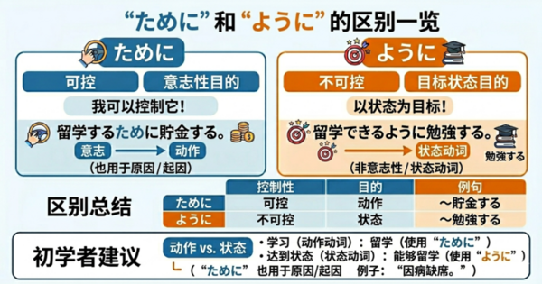 「ために」和「ように」的区别，3分钟理清。通过"意志"和"状态"来区分的方法