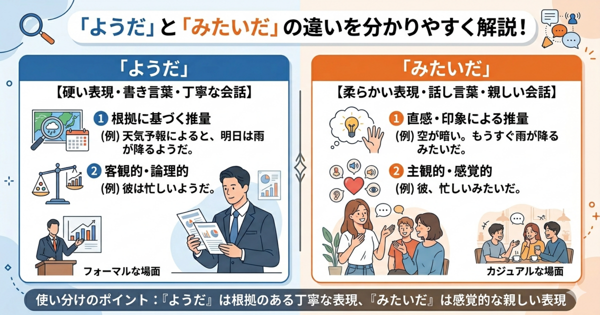 「ようだ」と「みたいだ」の違い