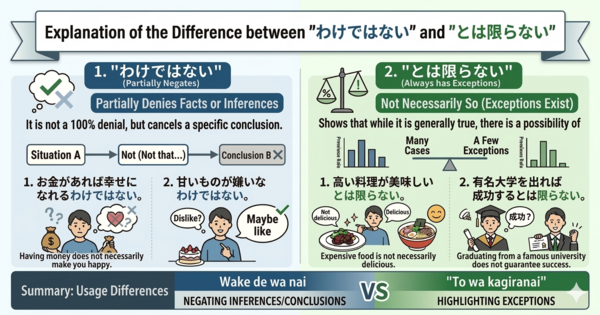 The Difference Between "Wake dewa nai" and "Towa kagiranai"