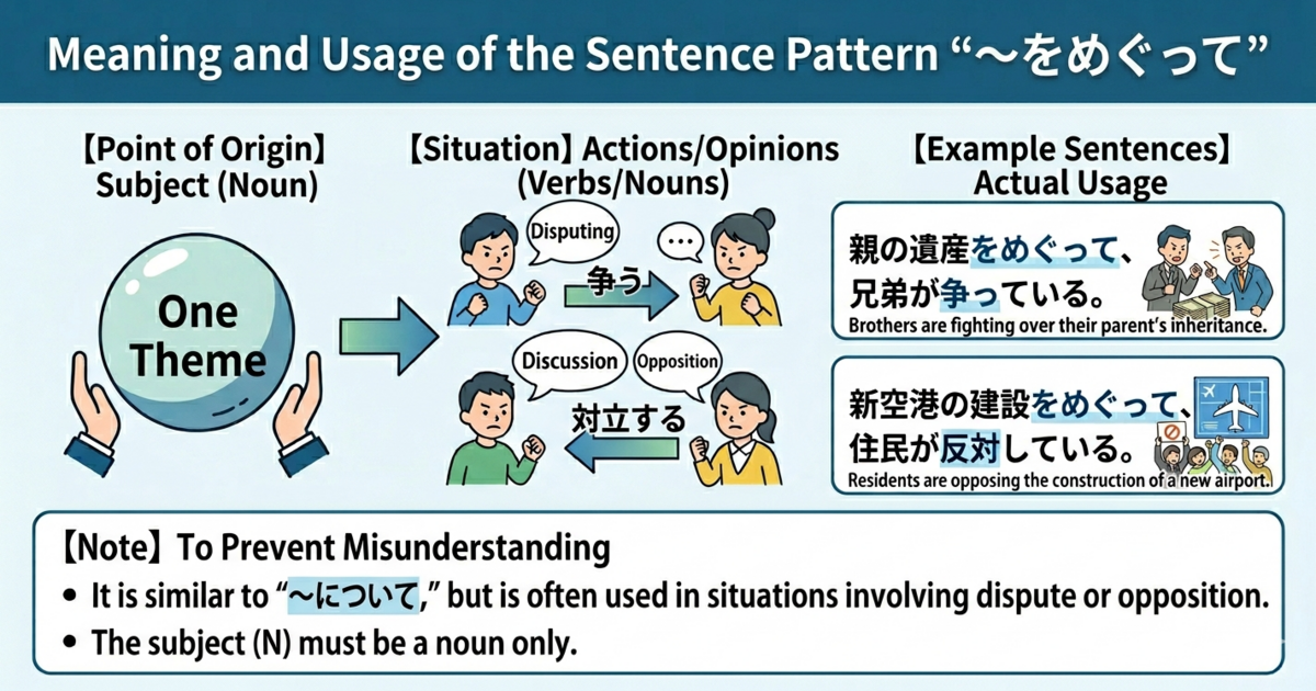 How to Use “~をめぐって” | An N2 Grammar Pattern for Debate, Conflict, and Rumors