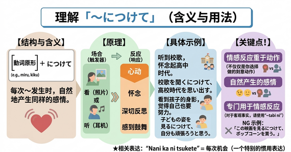 「～につけて」是什么意思？｜表示“每次都会产生同样感受”的日语句型