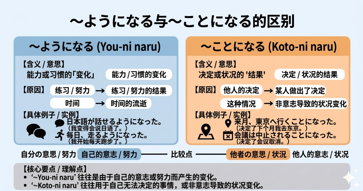 「ようになる」和「ことになる」有什么区别？轻松理解“变化”和“决定”的重点