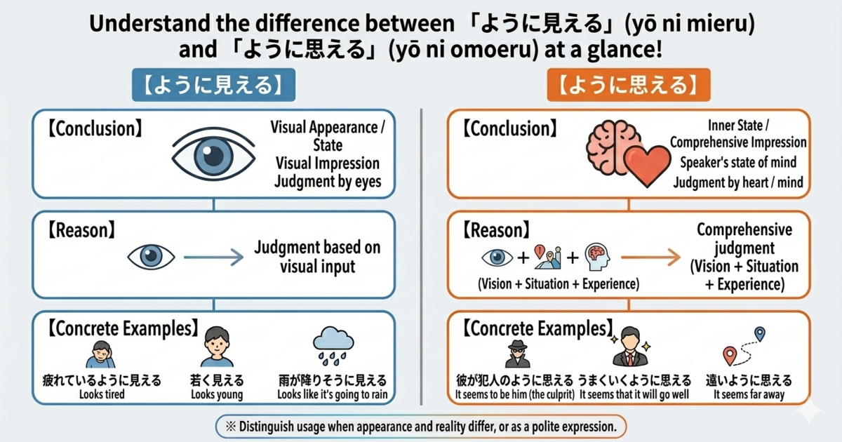 What is the difference between 「ように見える」 and 「ように思える」?