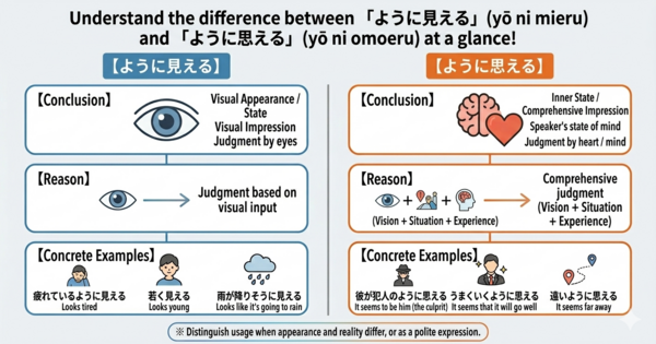 What is the difference between 「ように見える」 and 「ように思える」?