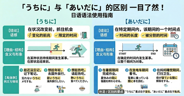 「うちに」和「あいだに」有什么区别？一次搞懂“趁还没变化”和“在这段时间里”
