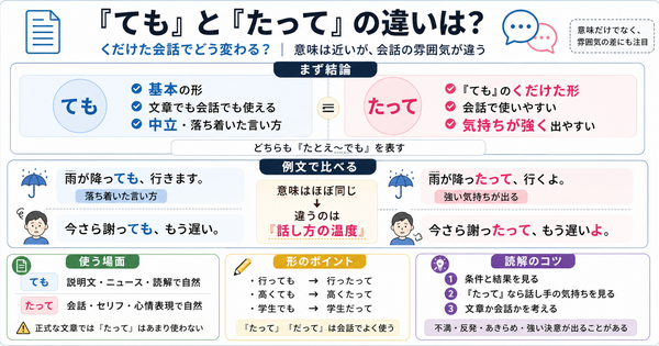 「ても」と「たって」の違いは？くだけた会話でどう変わる？
