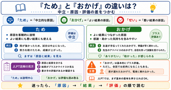 「ため」と「おかげ」の違いは？中立・原因・評価の差をつかむ