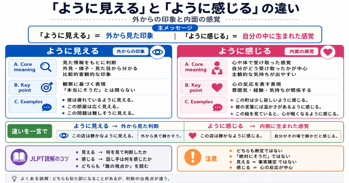 「ように見える」と「ように感じる」の違いは？外からの印象と内面の感覚