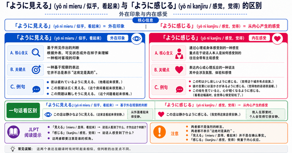 「ように見える」和「ように感じる」有什么区别？外在印象与内心感受的差别