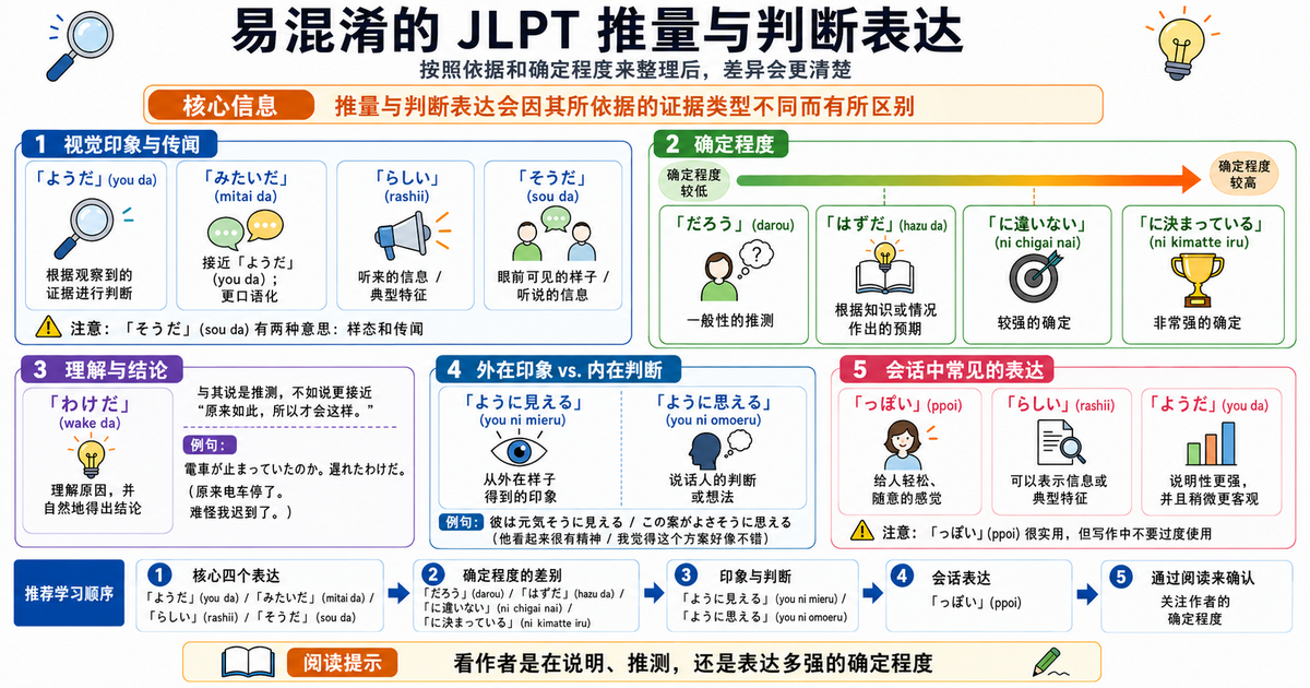 JLPT中容易混淆的推量与判断表达总结