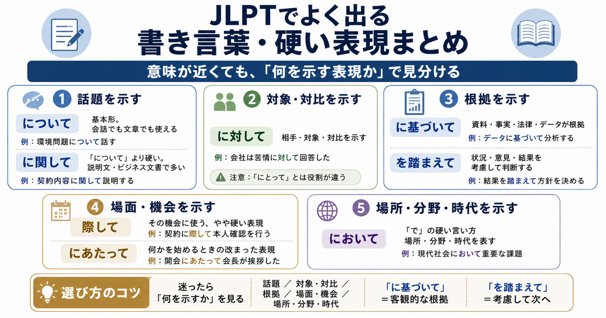 JLPTでよく出る書き言葉・硬い表現まとめ