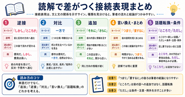 読解で差がつく接続表現まとめ