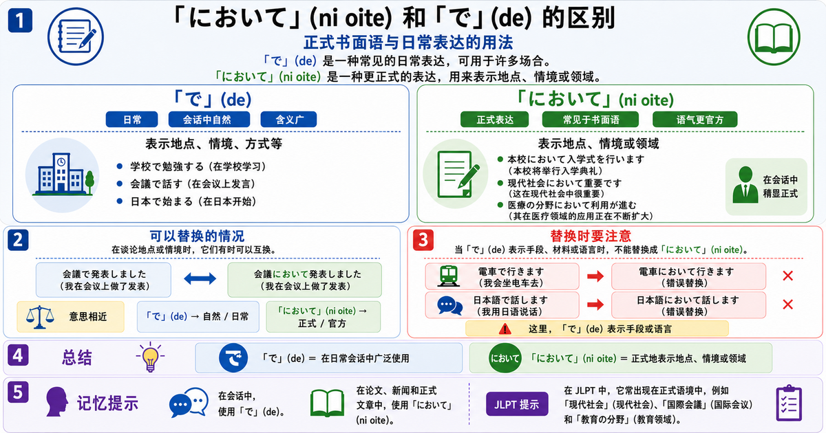 「において」和「で」有什么区别？