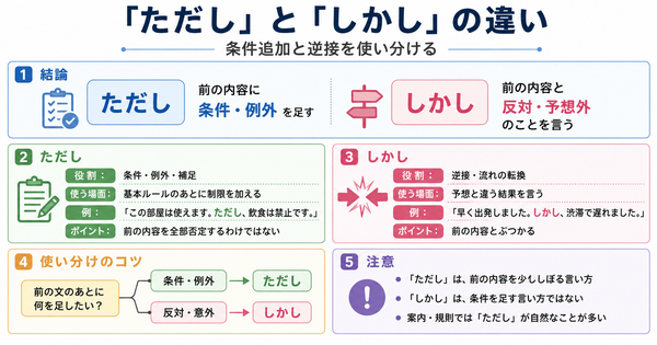 「ただし」と「しかし」の違いは？条件追加と逆接を使い分ける