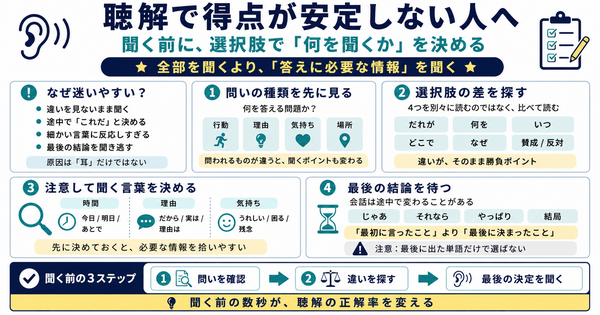 聴解で得点が安定しない人へ。聞く前に選択肢で決めるべきこと