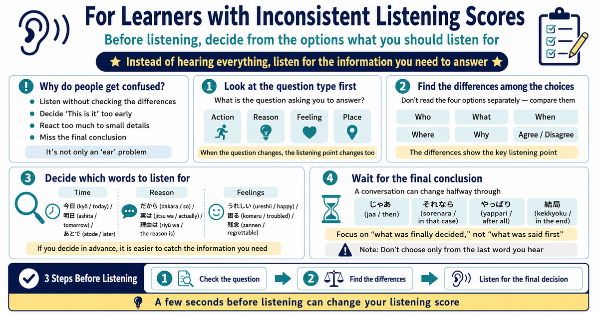 Struggling with Unstable JLPT Listening Scores? What to Decide from the Answer Choices Before You Listen