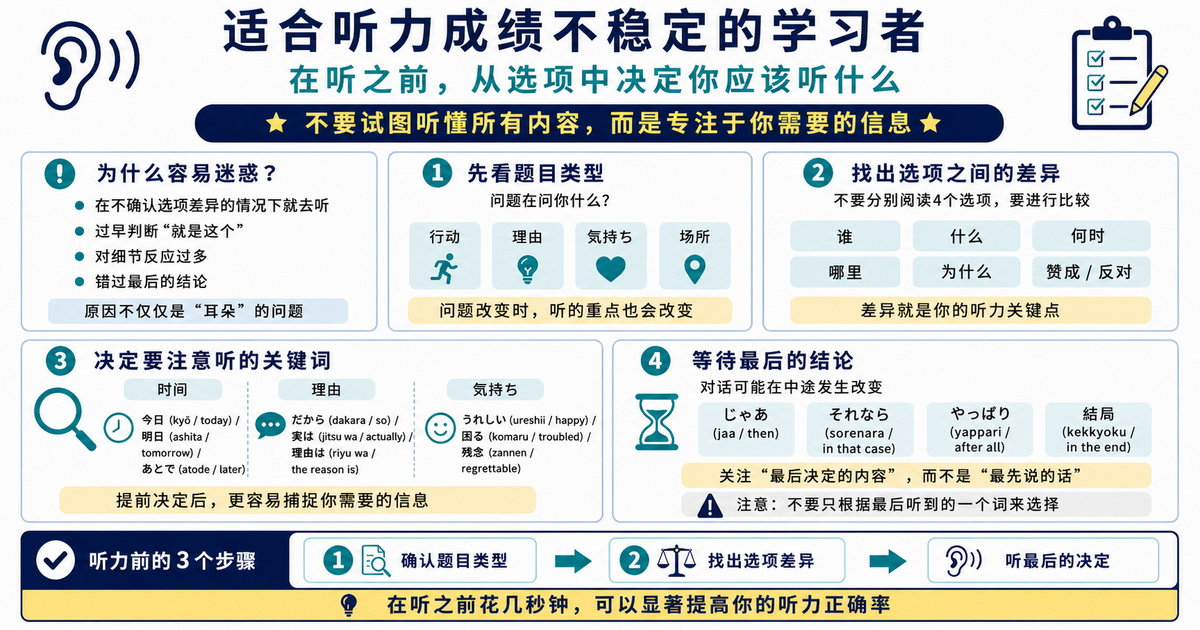 JLPT听力成绩不稳定的人，请先学会在听之前判断选项重点