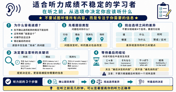 JLPT听力成绩不稳定的人，请先学会在听之前判断选项重点