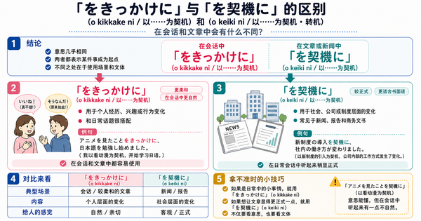 「をきっかけに」和「を契機に」有什么区别？会话和文章中的用法有什么不同？