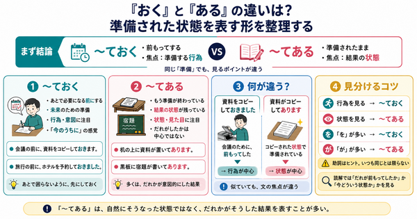 「おく」と「ある」の違いは？準備された状態を表す形を整理する