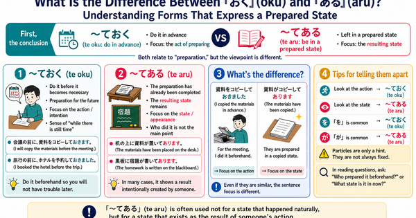 What Is the Difference Between 「おく」 and 「ある」? Understanding Prepared States in Japanese