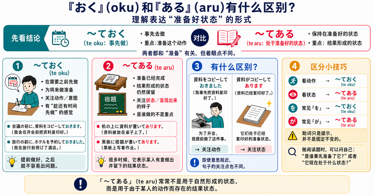 「おく」和「ある」有什么区别？整理表示“准备好状态”的日语表达