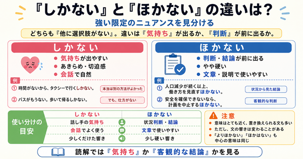 「しかない」と「ほかない」の違いは？強い限定のニュアンスを見分ける