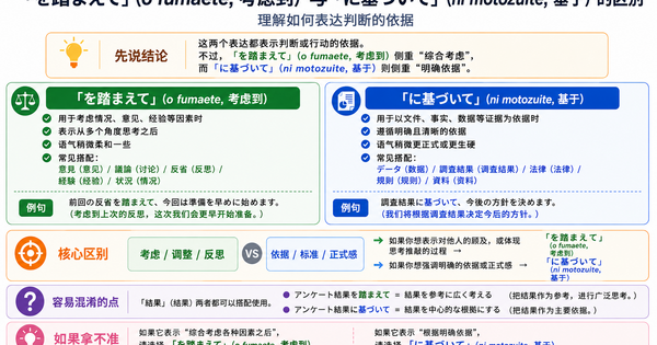 「を踏まえて」和「に基づいて」有什么区别？理解日语中“判断依据”的表达方式